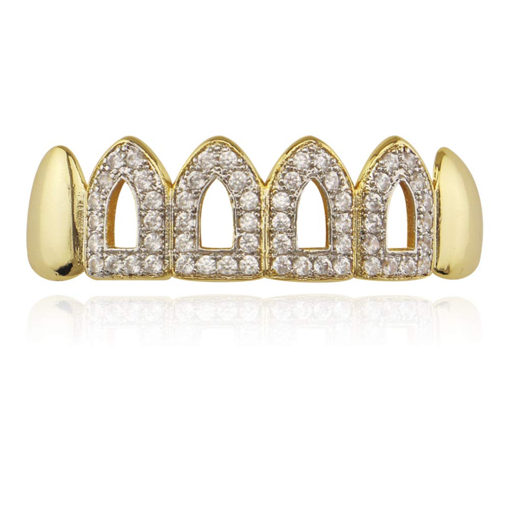 BUUEERRDiamond Grills Shiny Hip Hop Teeth Grillz Caps Iced Out CZ Vampire Fangs Grillz for Men and Women