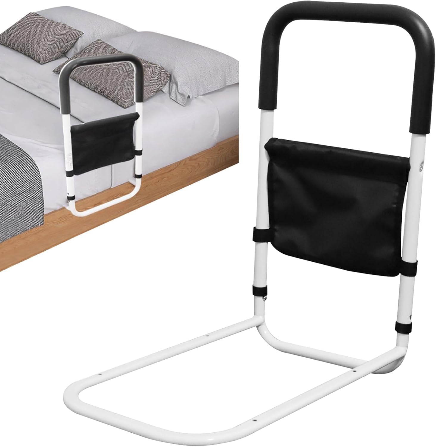 Folding Bed Rails for Elderly Seniors, Adjustable Heights Bed Assist Safety Bar, Fit King, Queen, Full, Twin