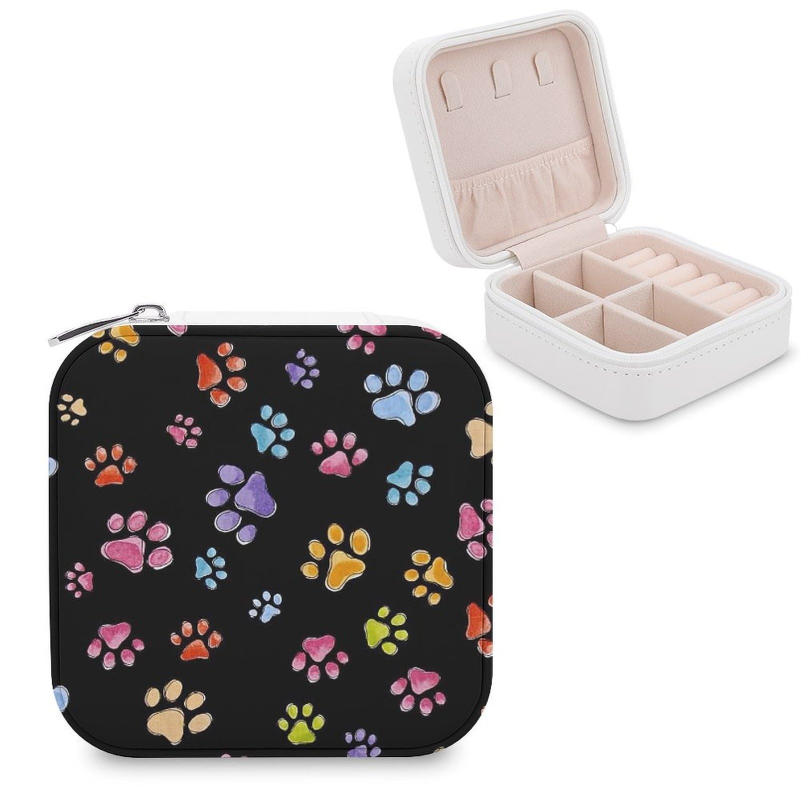 Boîte à bijoux portable motif pattes avec rangements modulables