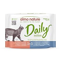 Almo Nature Daily – Cibo Umido per Gatti Adulti – Bocconcini – Tonno e Salmone, Merluzzo e Gamberetti – 70 g, Confezione da 6