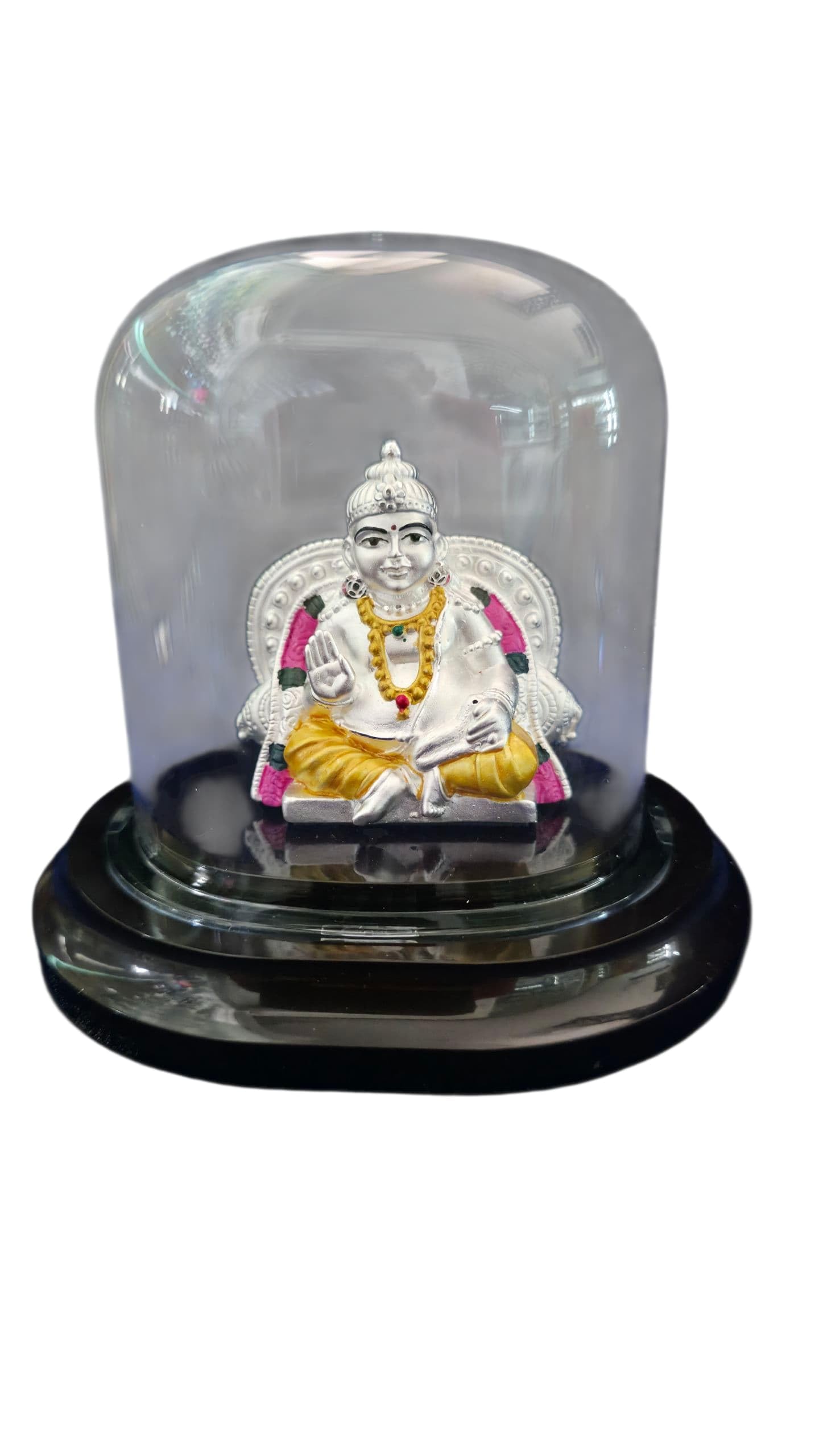 Adinky 999 Pure Silver Beautiful VIGRAHAM KUBERAN with Acrylic Base Idol/Statue/Murti for Pooja Gift Item for Auspicious Occasion/Car Dashboard