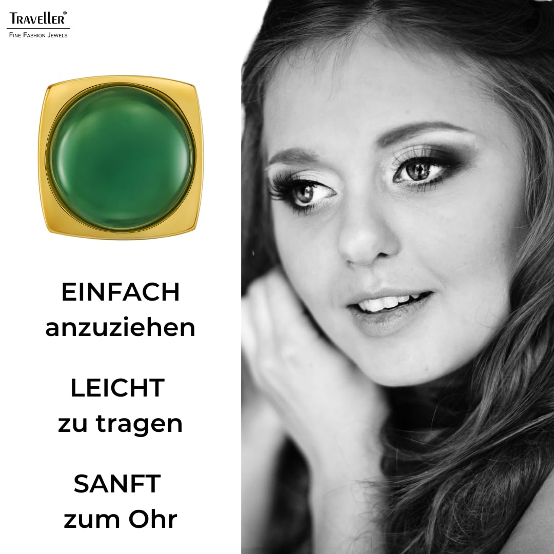 Traveller Ohrclips - Damen - 22kt Vergoldet - Aventurin Edelstein - 16mm - Grün - 18x18mm - 114356