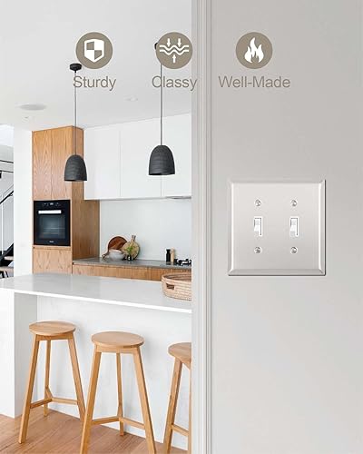 Miniatura 10 de ZILLSEA Paquete de 4 placas de pared decorativas de metal, placa de cubierta de salida de níquel satinado para receptáculos, salidas GFCI,