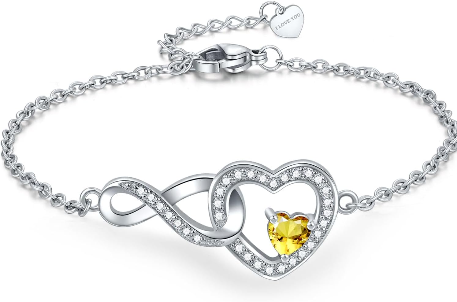 Infinity Love Birthstone Bracelet for women Heart Crystal White Gold Plated Jewelry