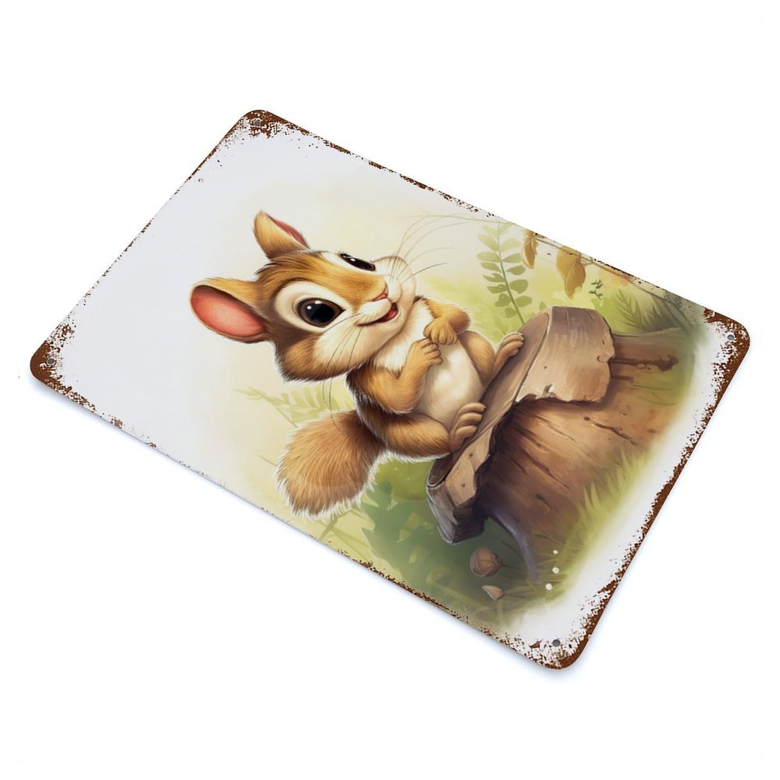 Cute Chipmunk Rusty Metal Tin Sign 11.8"x7.9", for Pub, Kitchen And Man Cave Decor, Farmhouse Wall Decor