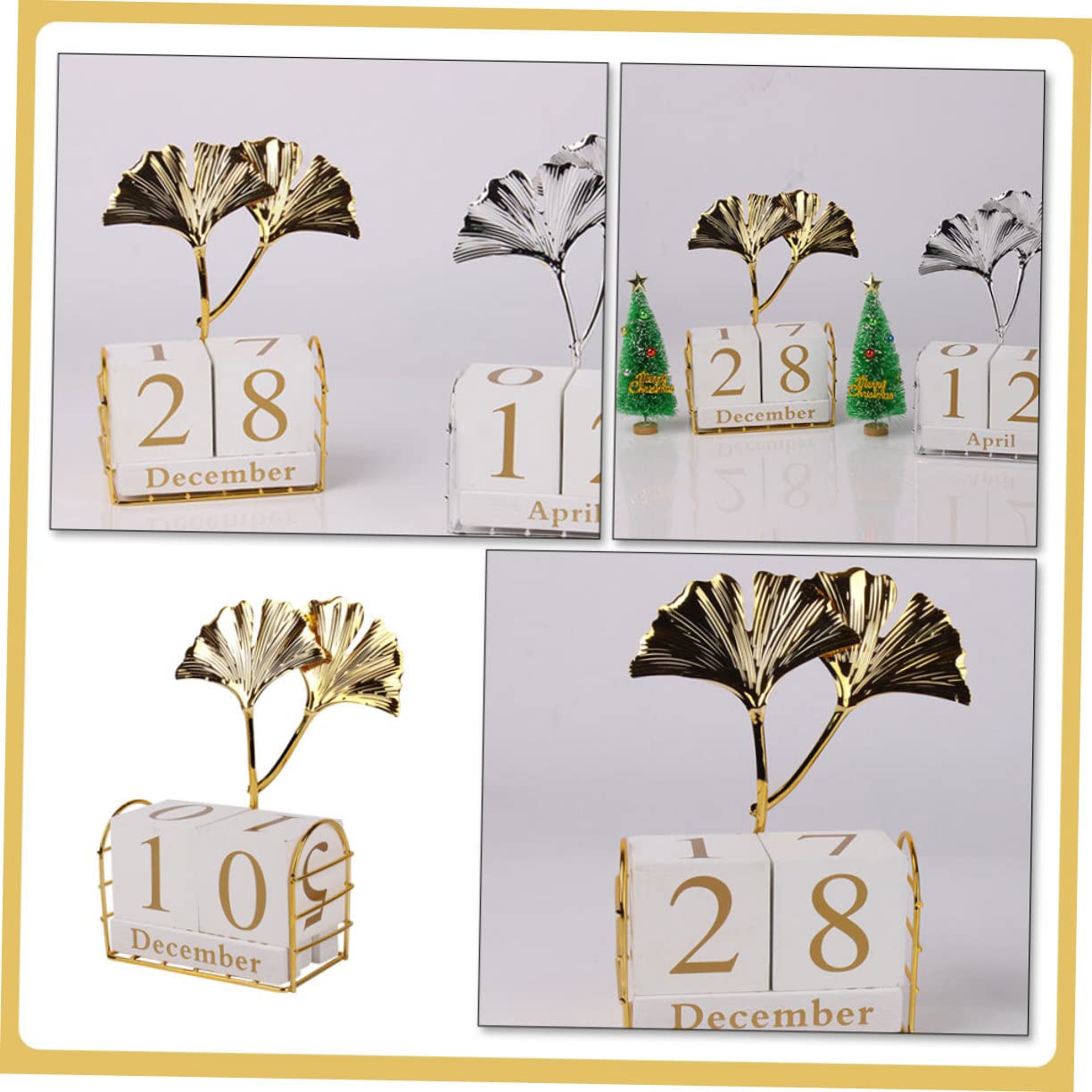 SEWACC 3 Piezas Calendario de escritorio con hojas de ginkgo decoración escritorio calendarios de mesa decoración de oficina Calendario perpetuo programar calendario adorno de escritorio