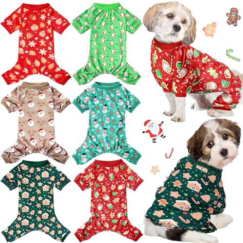 SilTriangle 6 Pcs Christmas Dog Pajamas Santa Claus Snowman Gingerbread Man Christmas Pajamas for Dog Cute Warm Xmas Puppy Clothes Pet PJS Clothes for Winter Holiday Outfit Costume(Large)