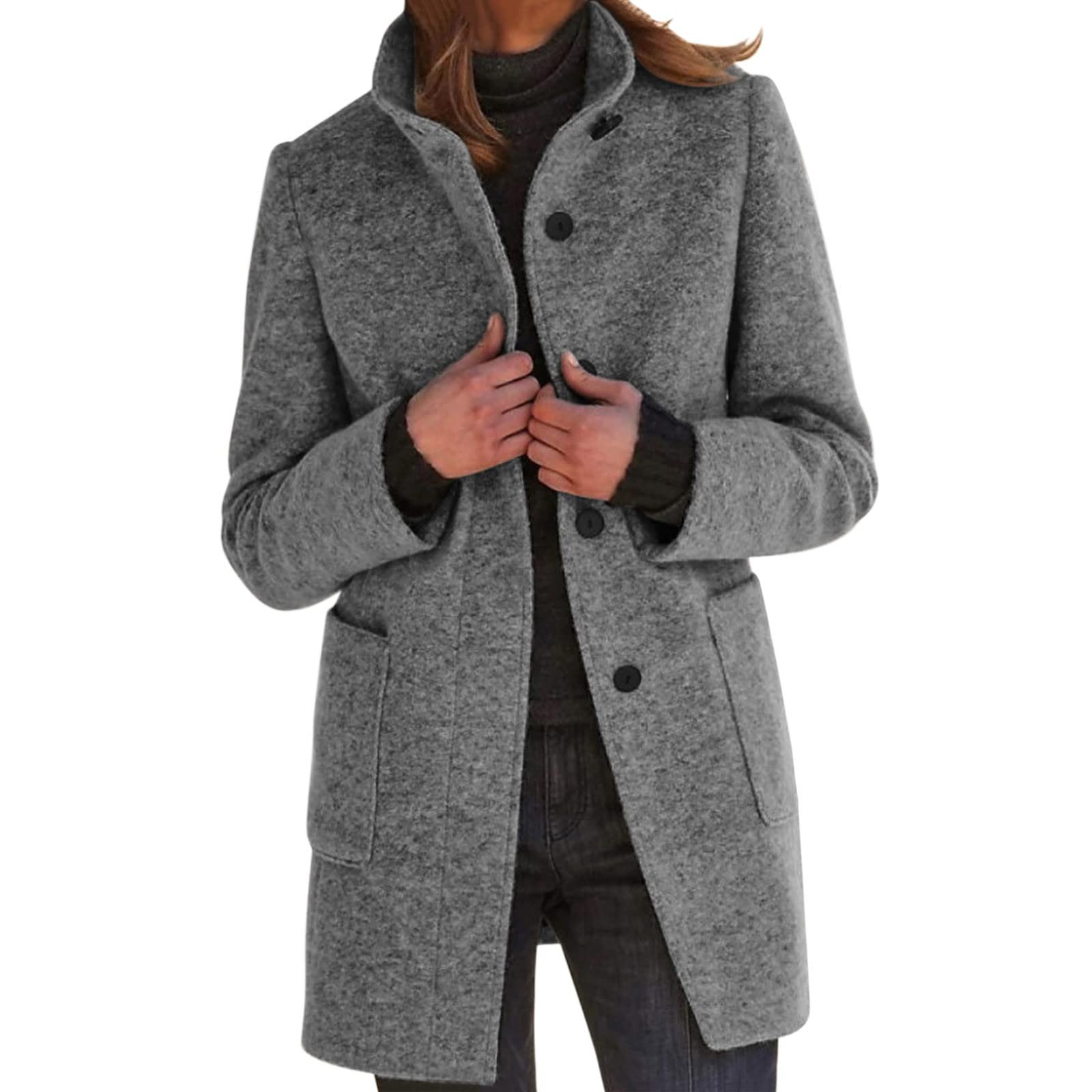 Generisch Giacca invernale da donna, trench, per il tempo libero, da donna, in lana, con tasche, giacca lunga da donna, alla moda, casual, con parte anteriore aperta