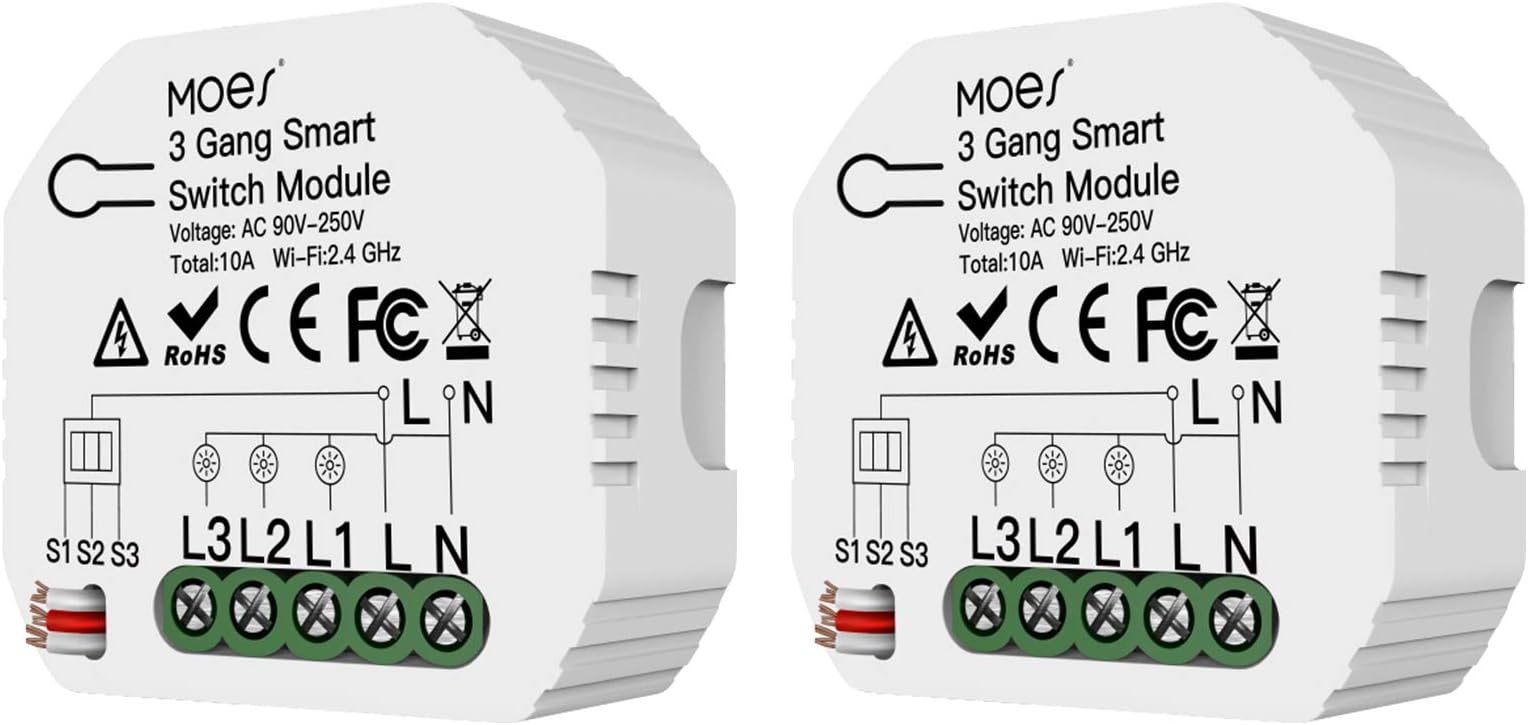 2 PCS 3 Gang WiFi Switch Module WiFi Intelligent Light Switch Hidden Design Voice Control Compatible with Alexa/Google Home APP Remote Control DIY Breaker Module 2 Way Feature