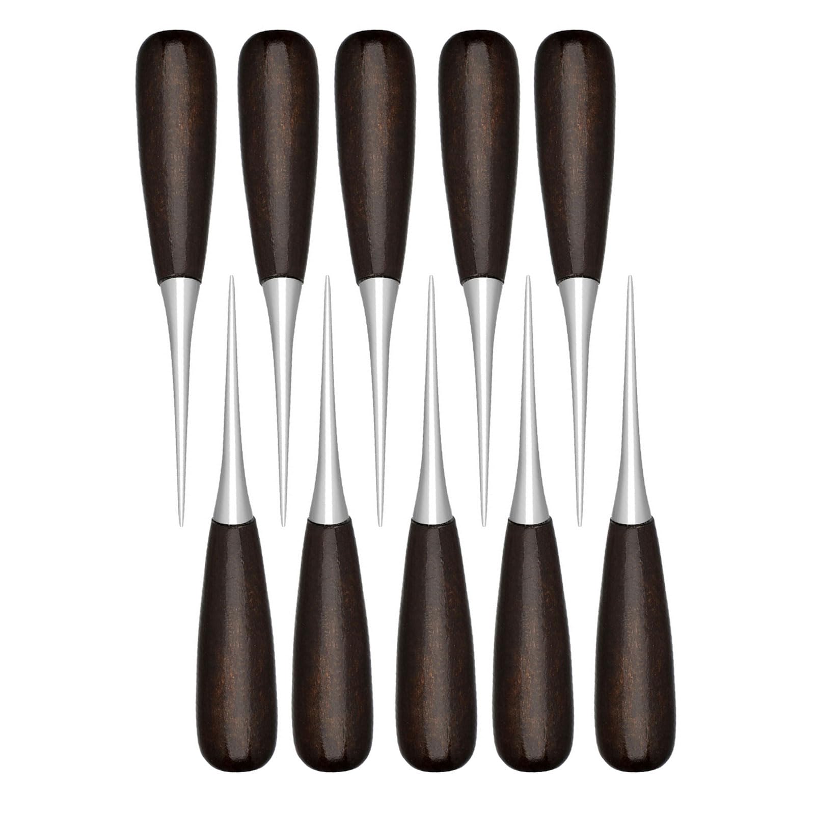 Woedpez 10Pcs Pointed Tip Leather Awl with Wood Handle Sewing Tool Craft Hole Punching Tool for Working Sewing