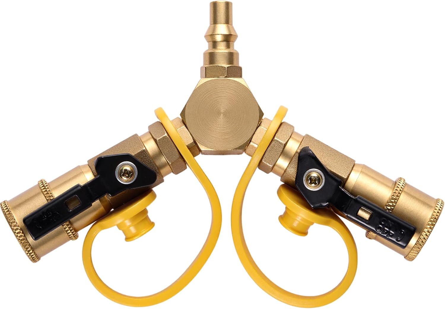 1/4" RV Propane Quick Connect Y Splitter for RV, Camping Stoves, BBQ Grills, Gas Burners and More, 2 Way LP Gas Adapter with 1/4" Quick Disconnect