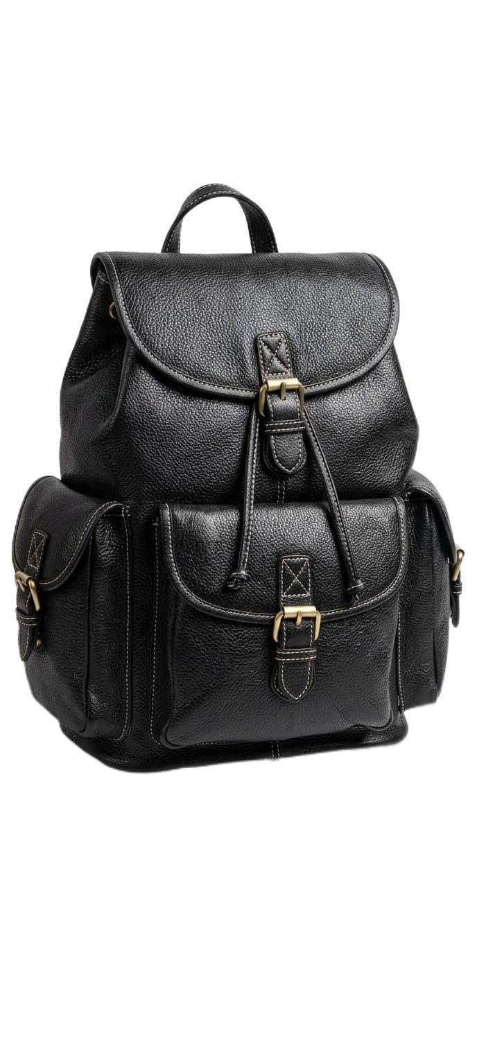 Kryzen Black Leather Backpack, Vintage Multi Pocket Bag for Travel, Office, College, Unisex-image-43