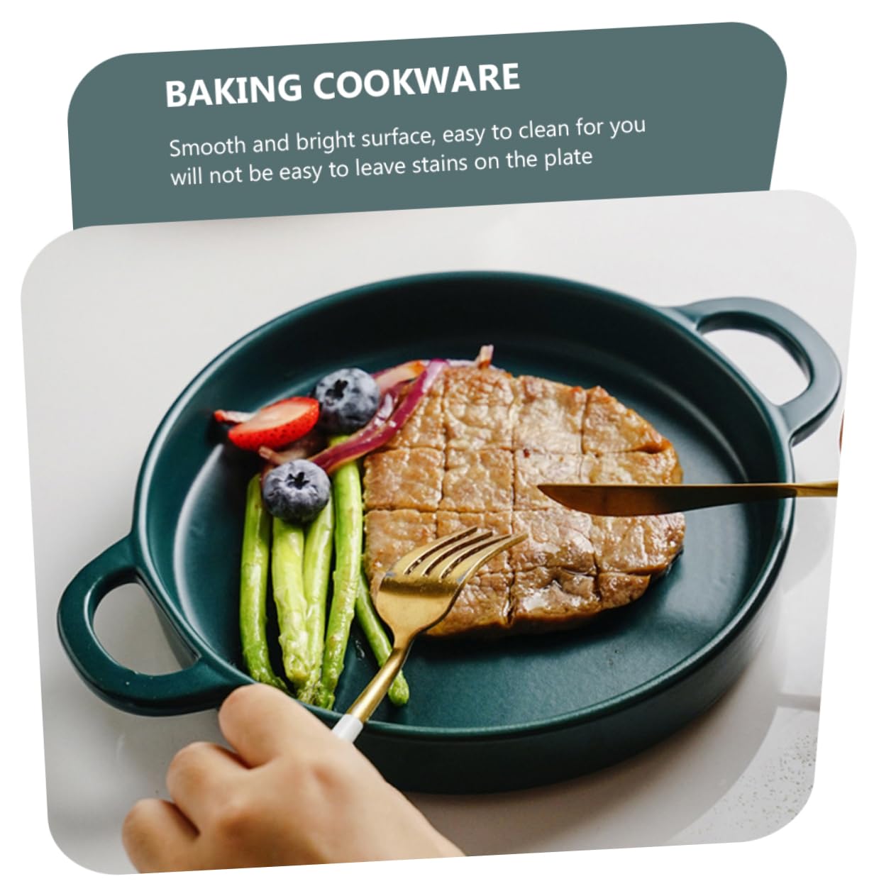Zerodeko Teglia da Forno in Ceramica Verde, Piastra per Barbecue Multifunzione, Facile da Pulire, per Carne e Forno, Design Moderno