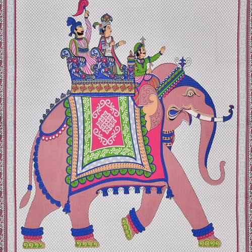 Image of Premium Rajasthani Jaipuri Traditional Sanganeri Elephant Print 144 TC 100% Pure Cotton Single Size Bedsheet with one Pillow Covers