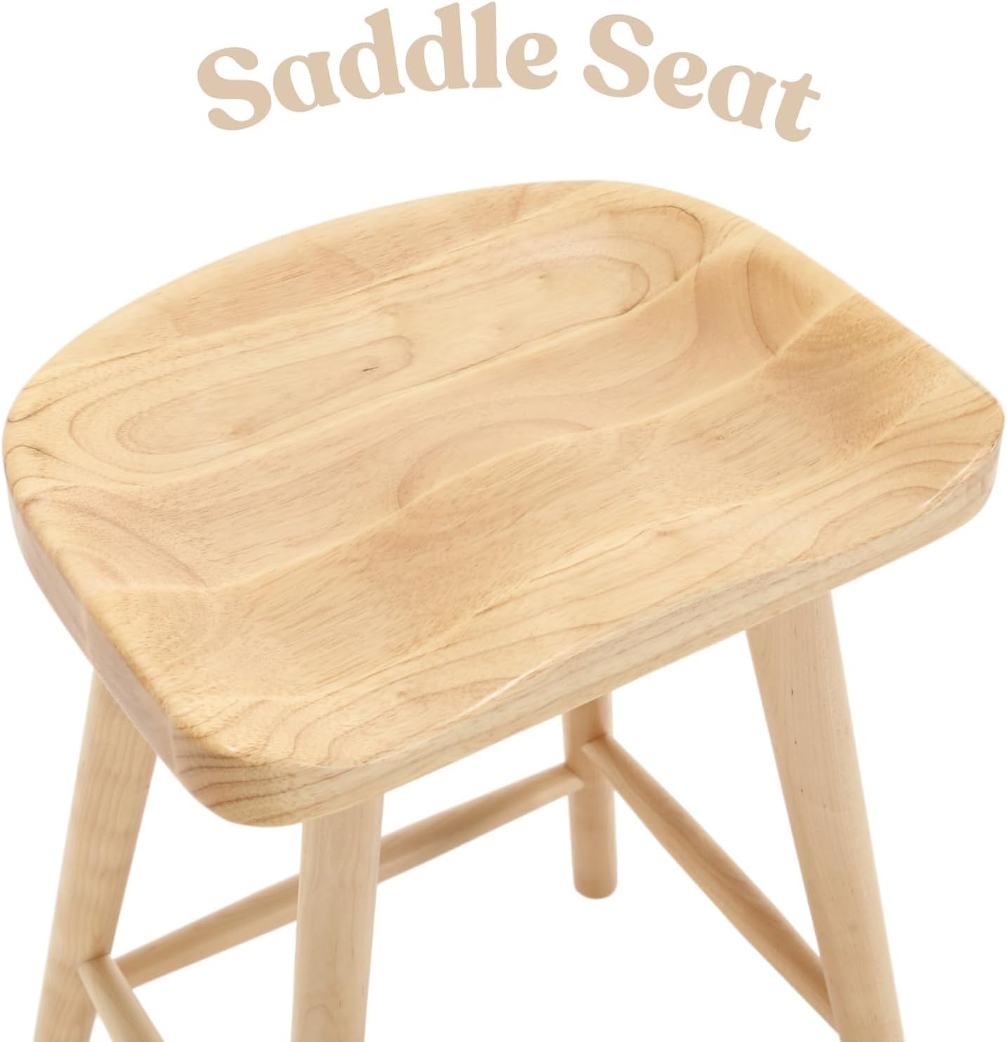 LukeAlon 24.25" Classic Counter Height Wood Barstool Set of 2 Wooden Ergonomic Farmhouse Barstools with Footrest Saddle Stool for Kitchen Counter Breakfast Bar Pub Bistro with Backless Seat, Natural