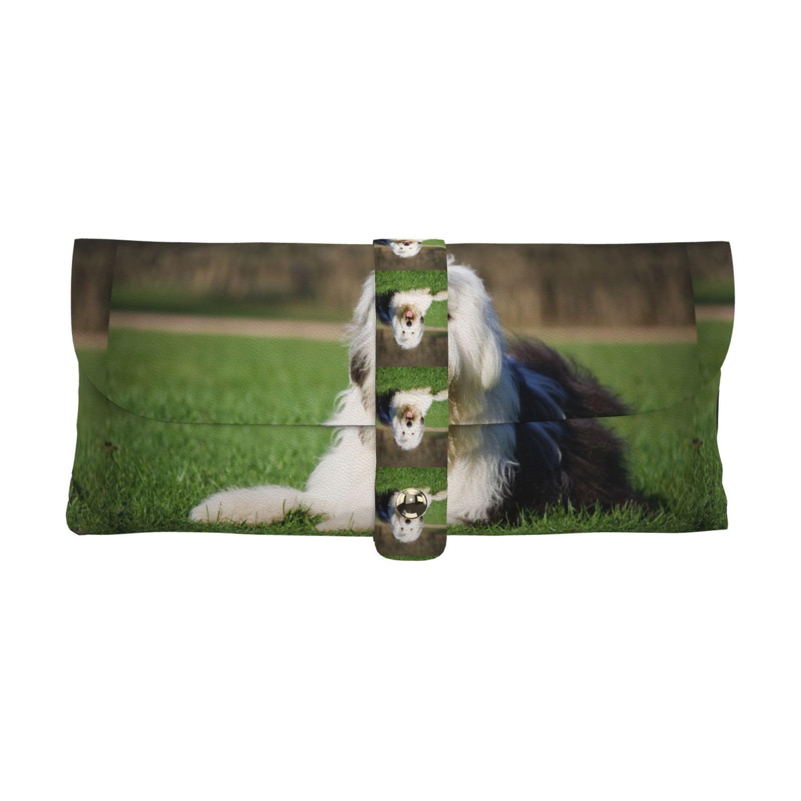 Poadnly Unisex Kids As Picture Old English Sheepdog Dog, Portable Eyewear Case Soft Eyeglasses Bag Anti-Scratch Spectacles Sleeve Pu Leather Sunglasses Case
