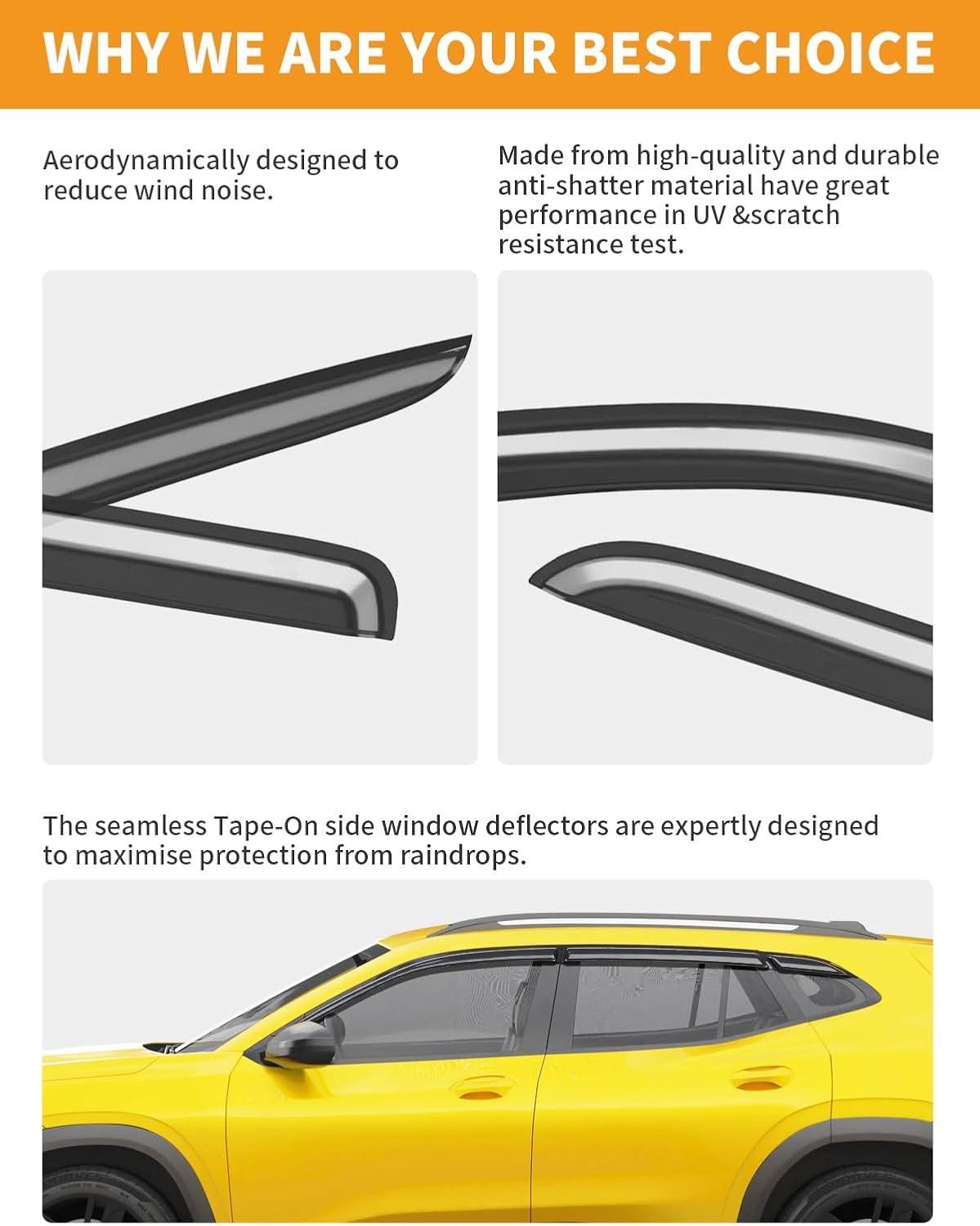 6-PCS Extra-Thick Window Rain Guards Fit for Chevy Trax 2024 2025 2026 Rain Guards Tape-on Window Deflectors Side Window Visors Vent Visors Vent Shades Car Accessories