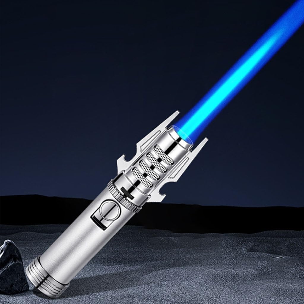 Torch Lighter, Outdoor Camping Windproof Lighters, Refillable Butane，Suitable for Candle Grills(Silver)