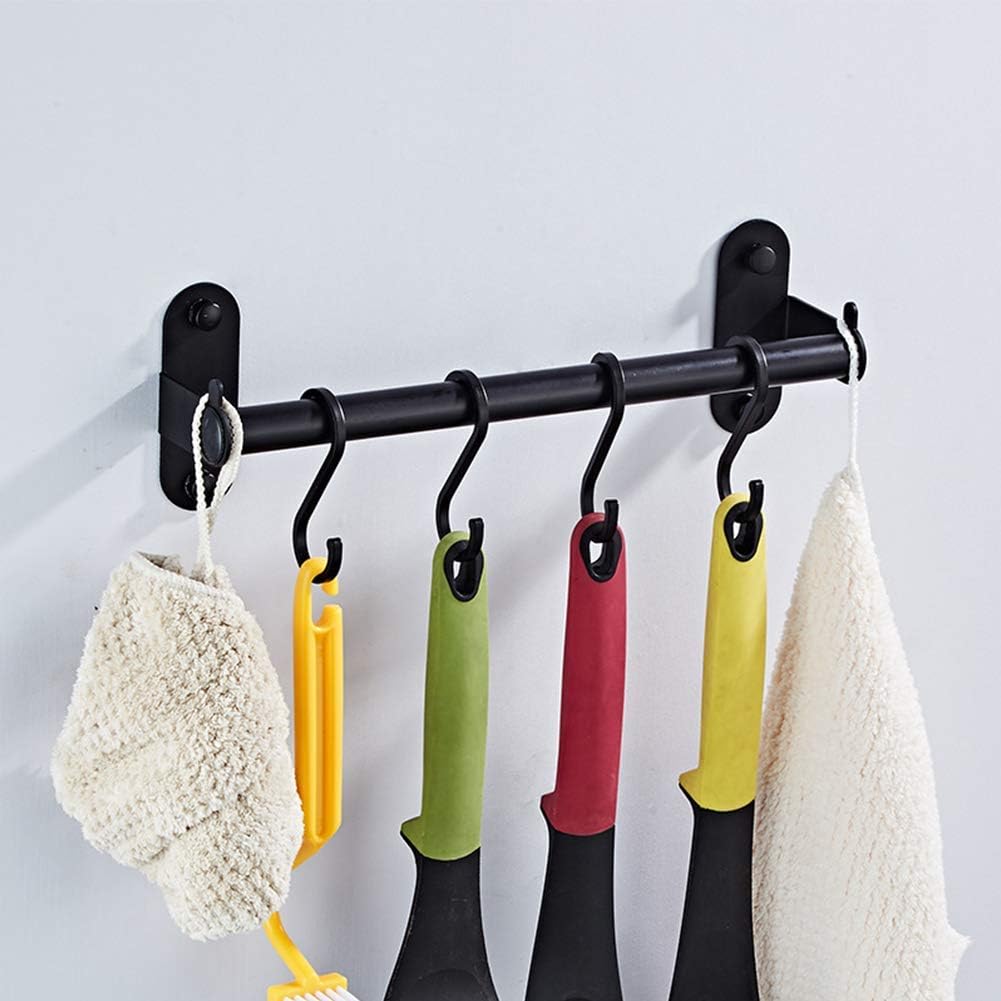 Dengofng Wall Mounted Aerospace Aluminum Kitchen Utensil Rail Rack Pot Lid Holder With S Hooks - For Hold Towel, Clothes, Kitchen Tool, Cookware, Utensil, Pots And Pans 4hooks/5hoks/6hooks Optional