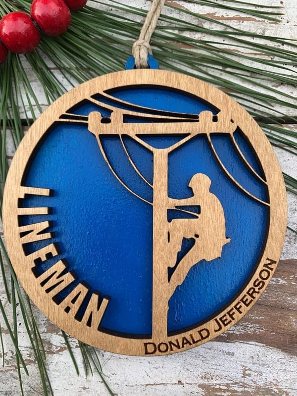 Adorno personalizado para árbol de Navidad, adorno de Navidad para liniero, adorno personalizado para trabajador eléctrico, adorno de árbol de