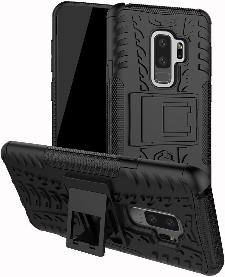 Dazzled Stylish Heavy Duty Shock Proof Armour Dual Protection Cover with Built-in Kickstand Case For Samsung Galaxy S9 Plus (black)