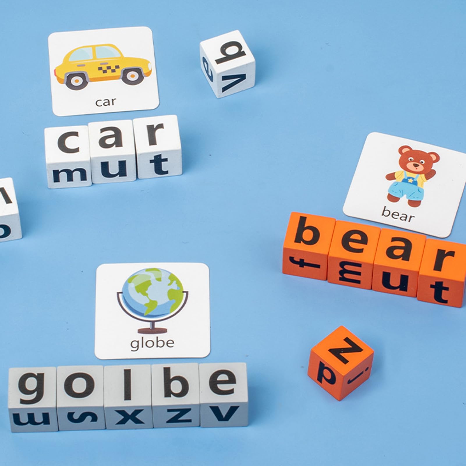 Word Spelling Games, 20 Wooden Alphabet Blocks with 54 Flash Cards, 14x12cm, Matching Letter Game for Kids, Preschool Learning Activities Toys, Educational and Engaging, for Kids — view 7