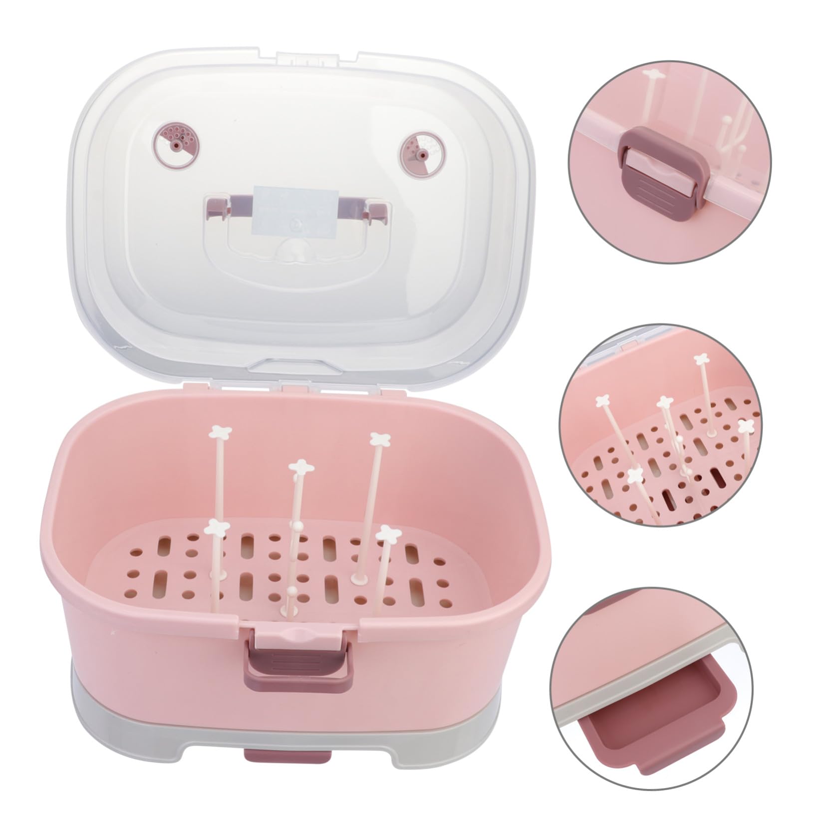 Abaodam Trockengestellbox für Babyflaschen und Stillzubehör Aufbewahrungsbox aus Pp in Rosa mit Abdichtung Ausreichend Stauraum für Schnuller und Spielzeug für Zuhause und Reisen