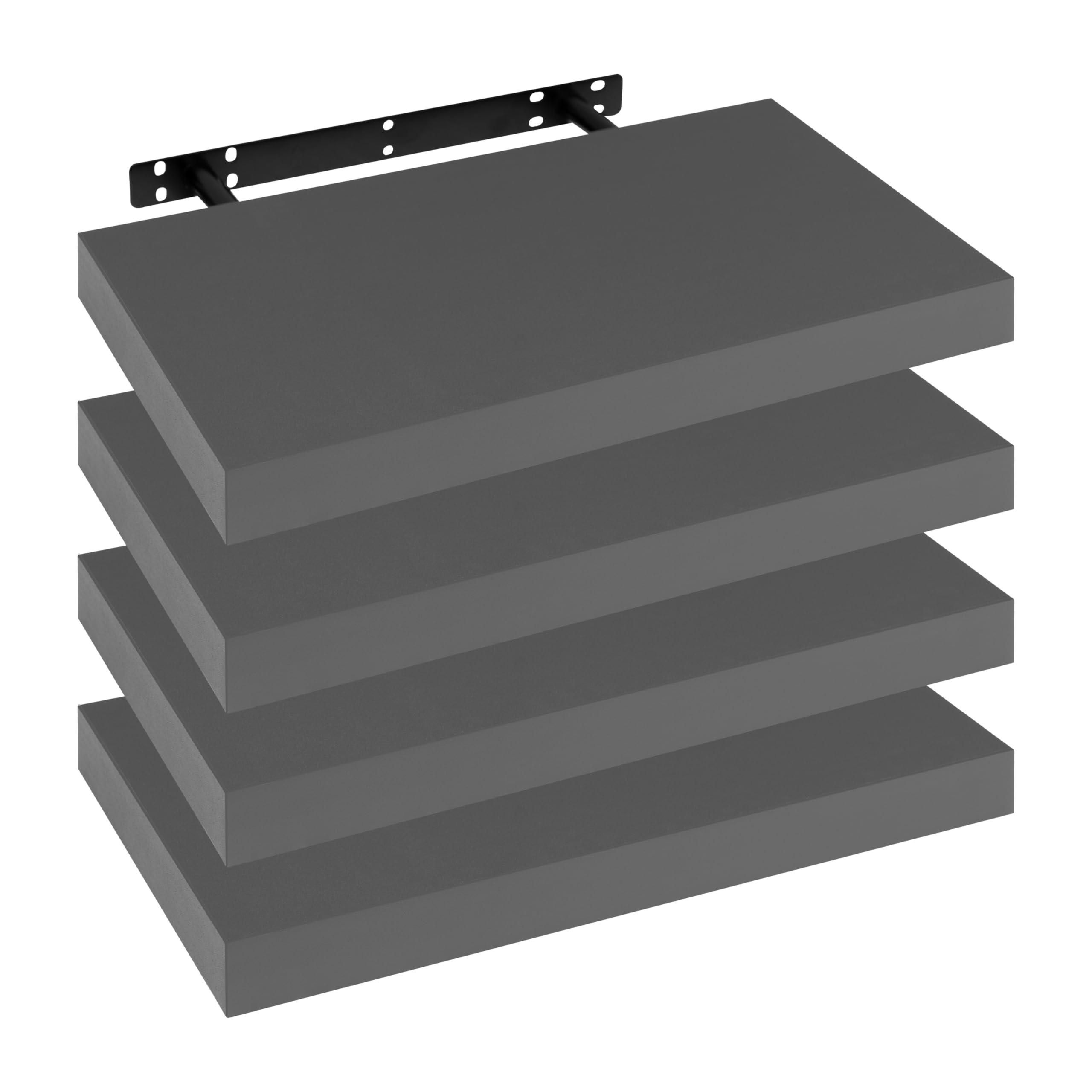 WOLTU Set of 4 Floating Shelves, Wall Shelves, Bookshelves, Wooden Boards for Books, Pictures, Decoration, 40x23x3.8cm, Dark Grey