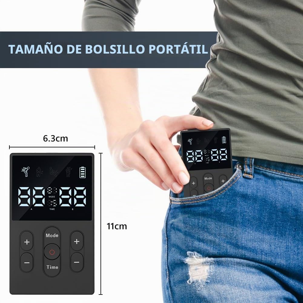 Aolso Electroestimulador Muscular, TENS Doble Canal Estimulador Electrico Recargable con 12 Modos y Función Masaje, Para Aliviar el Dolor Muscular de en la Espalda, Piernas el Cuello y los Hombros