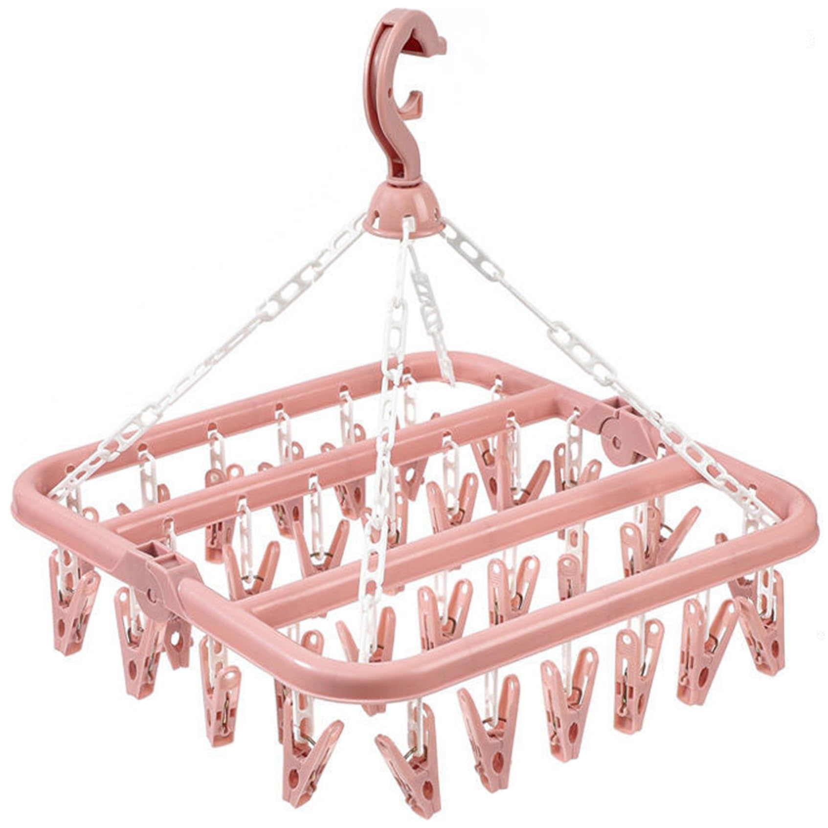 Bonalake Clothes Drying Rack Foldable Clothes Drying Hanger with 32 Clips Windproof Laundry Hanger Dryer Rack Multifunctional Hangers for Sock, Underwear, Baby Hangers with Clips
