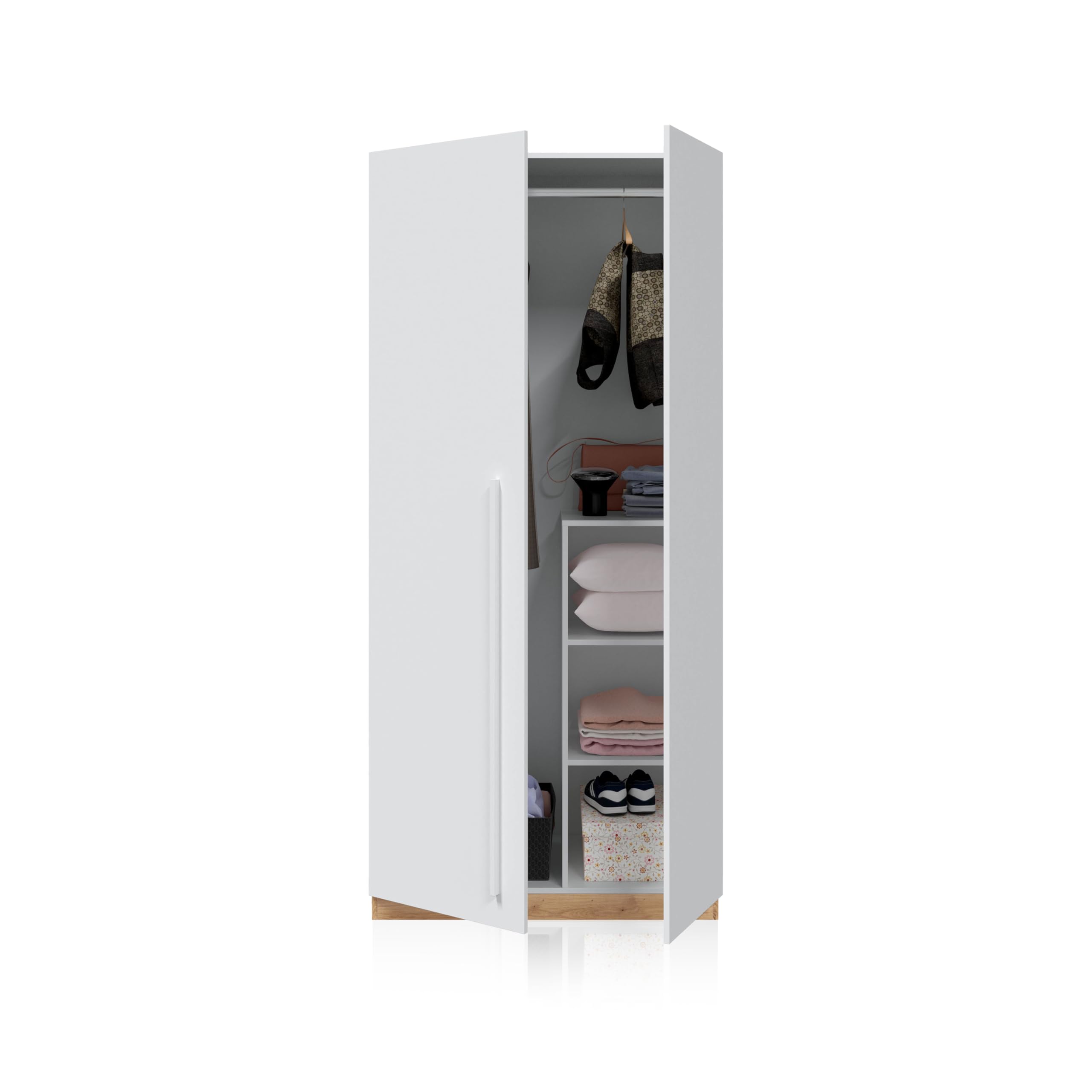 duehome | Armario Juvenil, Infantil, Armario Individual, Modelo Dess, Acabado en Color Blanco Artik y Roble Nodi, Medidas: 90 cm (Ancho) x 200 cm (Alto) x 52 cm (Fondo)