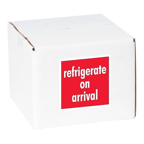 Miniatura 2 de Tape Logic Aviditi Tape Logic - Adhesivo adhesivo de advertencia rojo/blanco de 4 x 4 pulgadas, para envío, manipulación y embalaje (1 rollo de 500