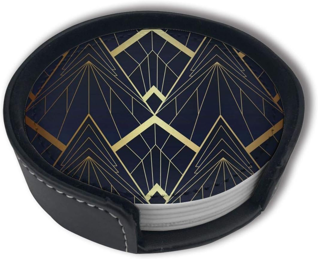 Abstract Art Deco Drinks Coasters With Holder, Suitable For Kinds Of Cups, Set Of 6