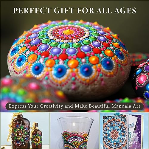 MoonGarden Mandala Rock Painting Kit – Mandala Dotting Tools Kit – Large Wooden Rocks for Painting, Stencils, Acrylic Paints, Dotting Tools for Rocks – Dot Art Kit for Adults &amp; Kids