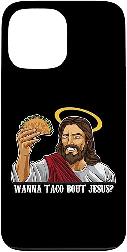 Funda divertida para iPhone 13 Pro Max Taco Jesus "Wanna Taco bout Jesus"