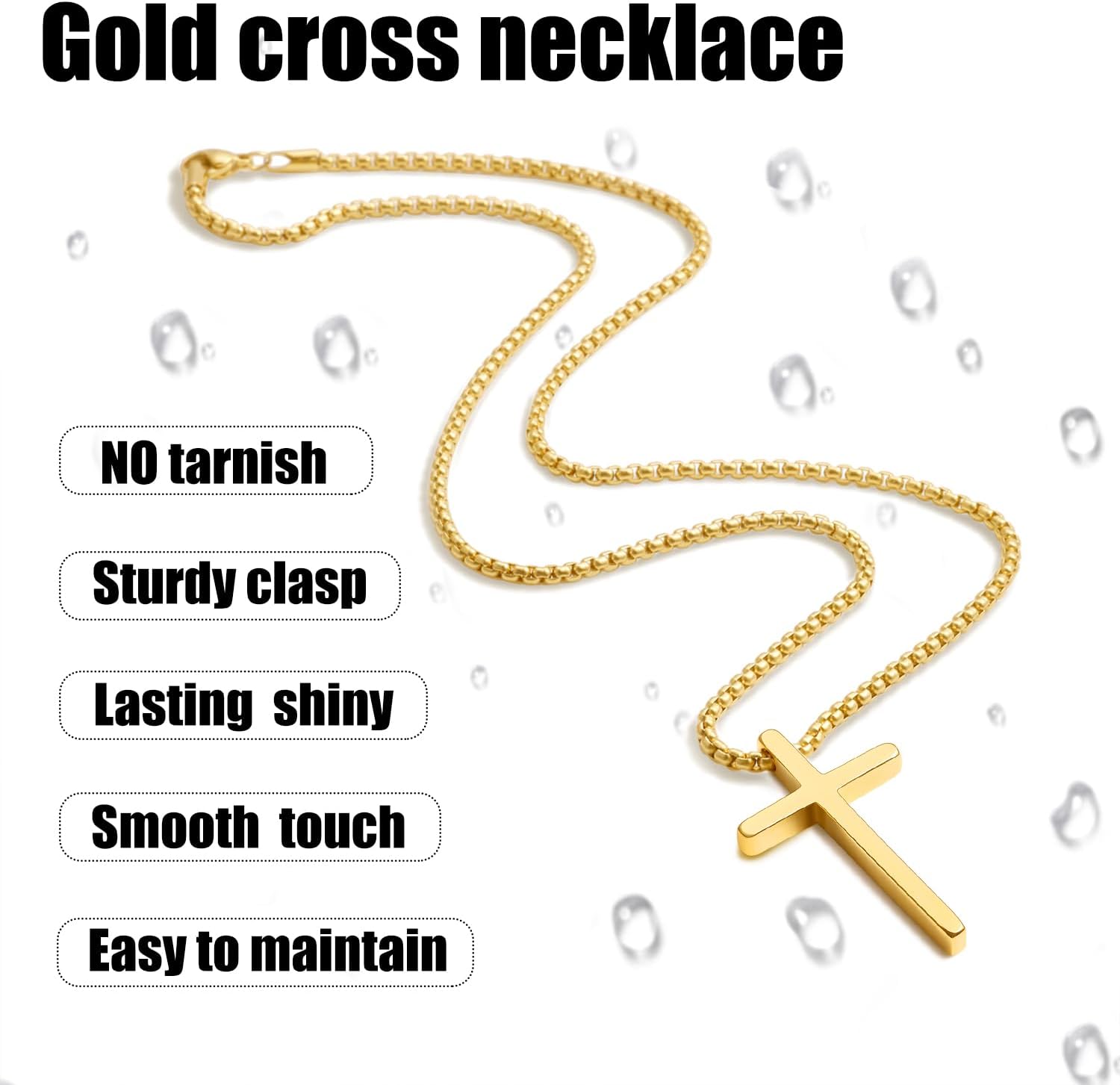 Fiusem Valentines Gifts for Him - Cross Necklace for Men, Silver/Gold/Black Mens Cross Necklaces with 2.5mm Cross Chain and Stainless Steel Cross Pendant, Box Chain 16-24 Inch, Jewelry Gift - Image 4