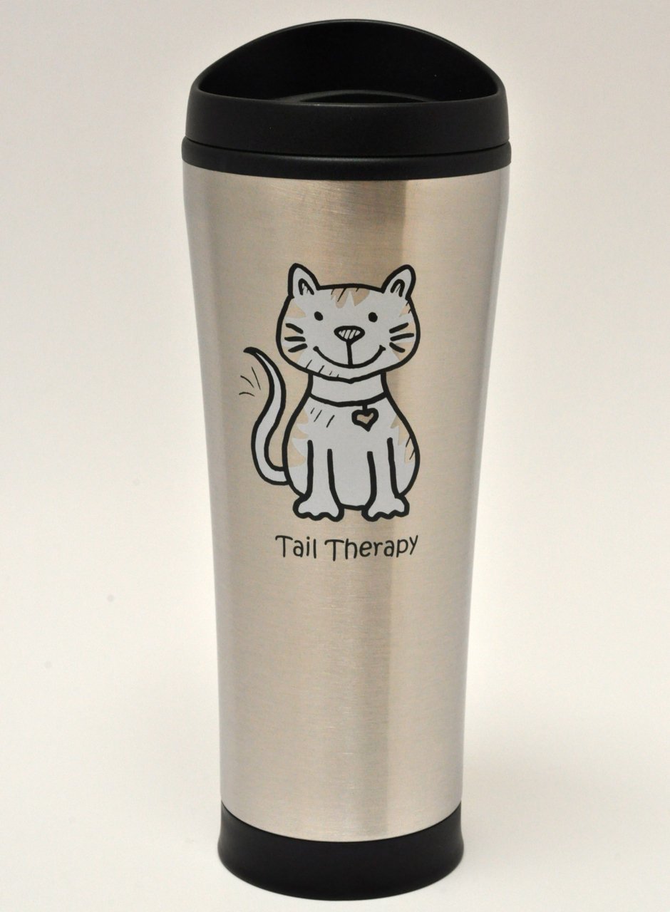 Tail Therapy Cat 18-Ounce Insulated Stainless Steel Coffee Tumbler - Sleek design, great to keep drinks hot or cold on the go