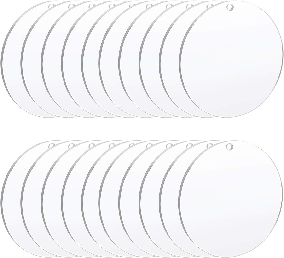BILLIOTEAM 24 PCS 4 Inch/10cm Acrylic Disks,1/8" Thickness,Clear Acrylic Round Circles Blanks for Vinyl Project,DIY Keychain Coaster,Decorative Ornament,Name Plate,Arts and Craft Supplies (with Hole)