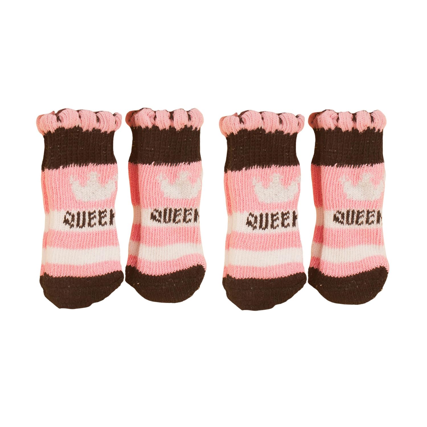 MeiAOBest 4PCS Pet Socks,Cute Knitting Anti-Slip Cat Dog Floor Socks Paw Protectors Cove for Indoor Outdoor Hot Pavement Hardwood Floor Protection_M(Pink Crown)