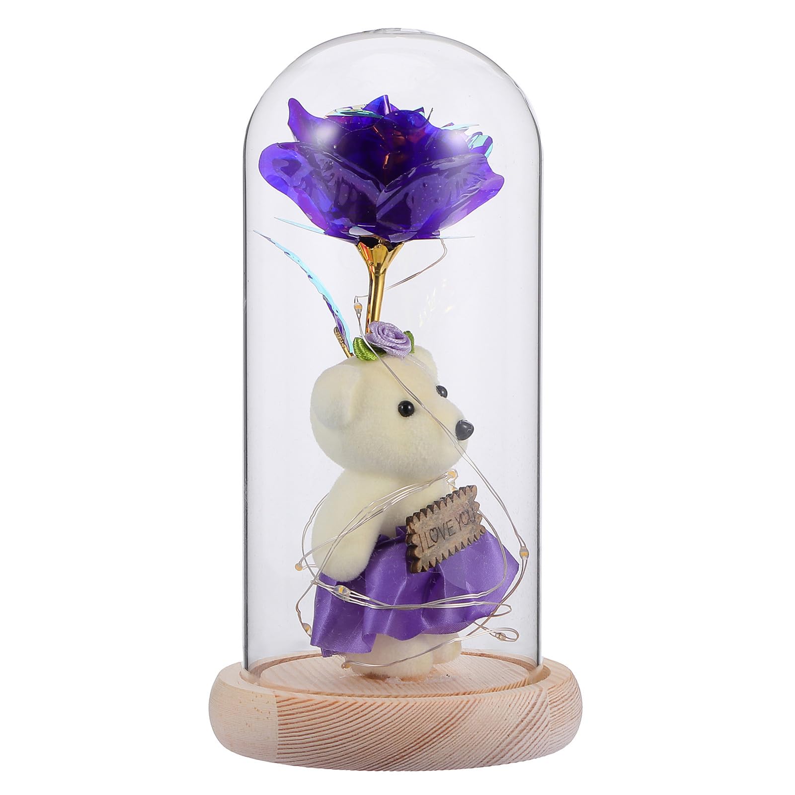 Lámpara de cristal con base de madera plana y cúpula transparente de alta resistencia