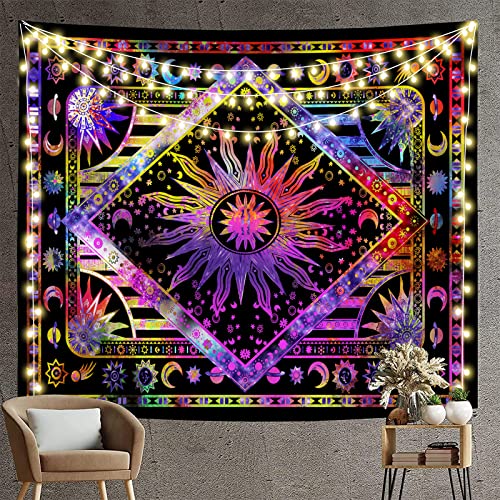 Tapiz de Pared Psicodélico, Tapices de Sol Luna Taro y Galaxia ,Abstracto Hippie Tapiz de Planeta y Rayo, Tapestry Decoración de Pared para Dormitorio Sala de Estar Cover