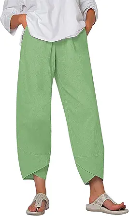 MARSVOVO Casual Pants for Women Summer Split Hem Slacks Solid Color Elastic Waist Trousers with Pockets