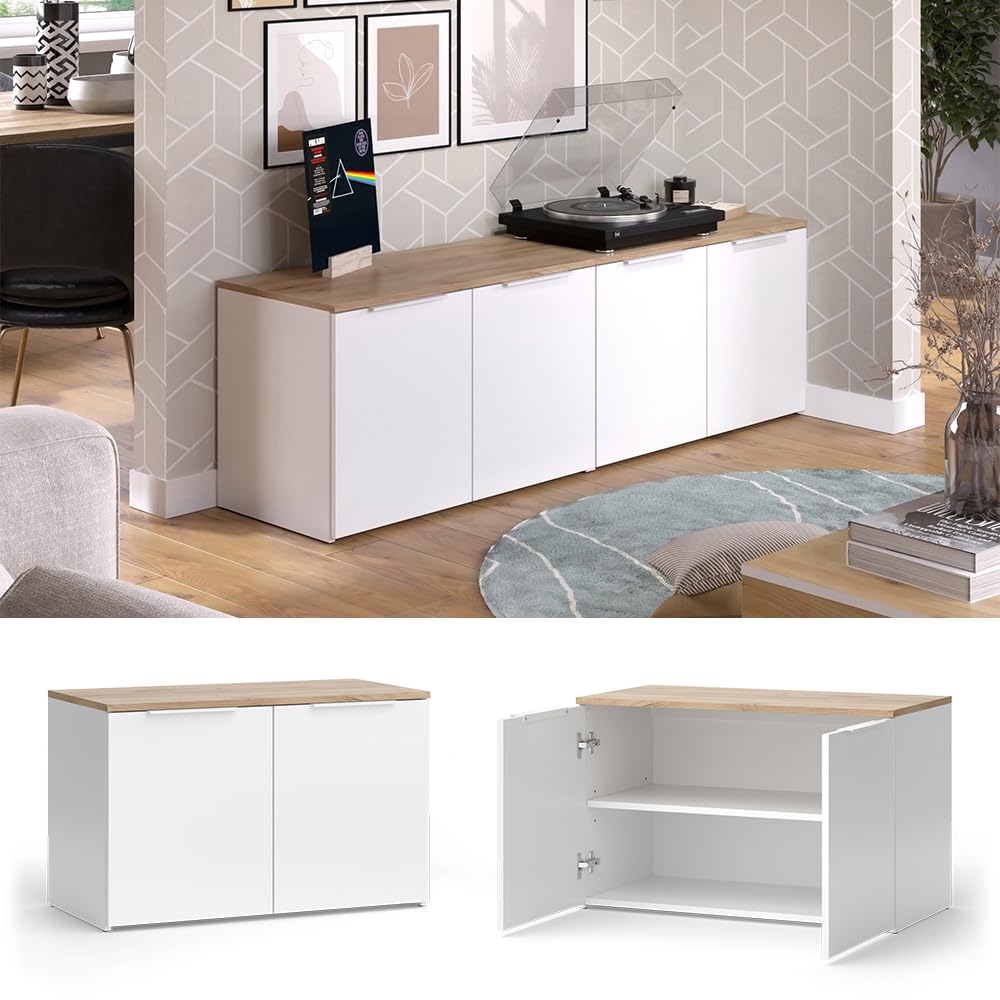 Vicco Conjunto de salón Wido, Blanco/Sonoma, 2 Partes, para el Almacenamiento y la presentación de Dispositivos Multimedia
