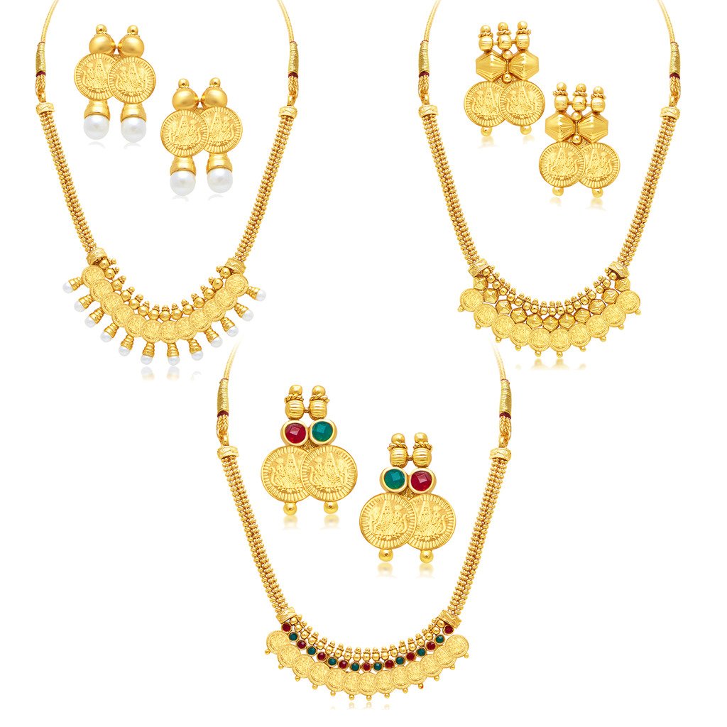 Sukkhi Traditional Gold Plated Wedding Jewellery Temple Necklace Set Combo For Women (290CB1650)
