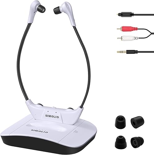 SIMOLIO Auriculares inalámbricos de TV digital 2.4G con batería de repuesto para personas mayores, diálogo Clarity auriculares inalámbricos para ver