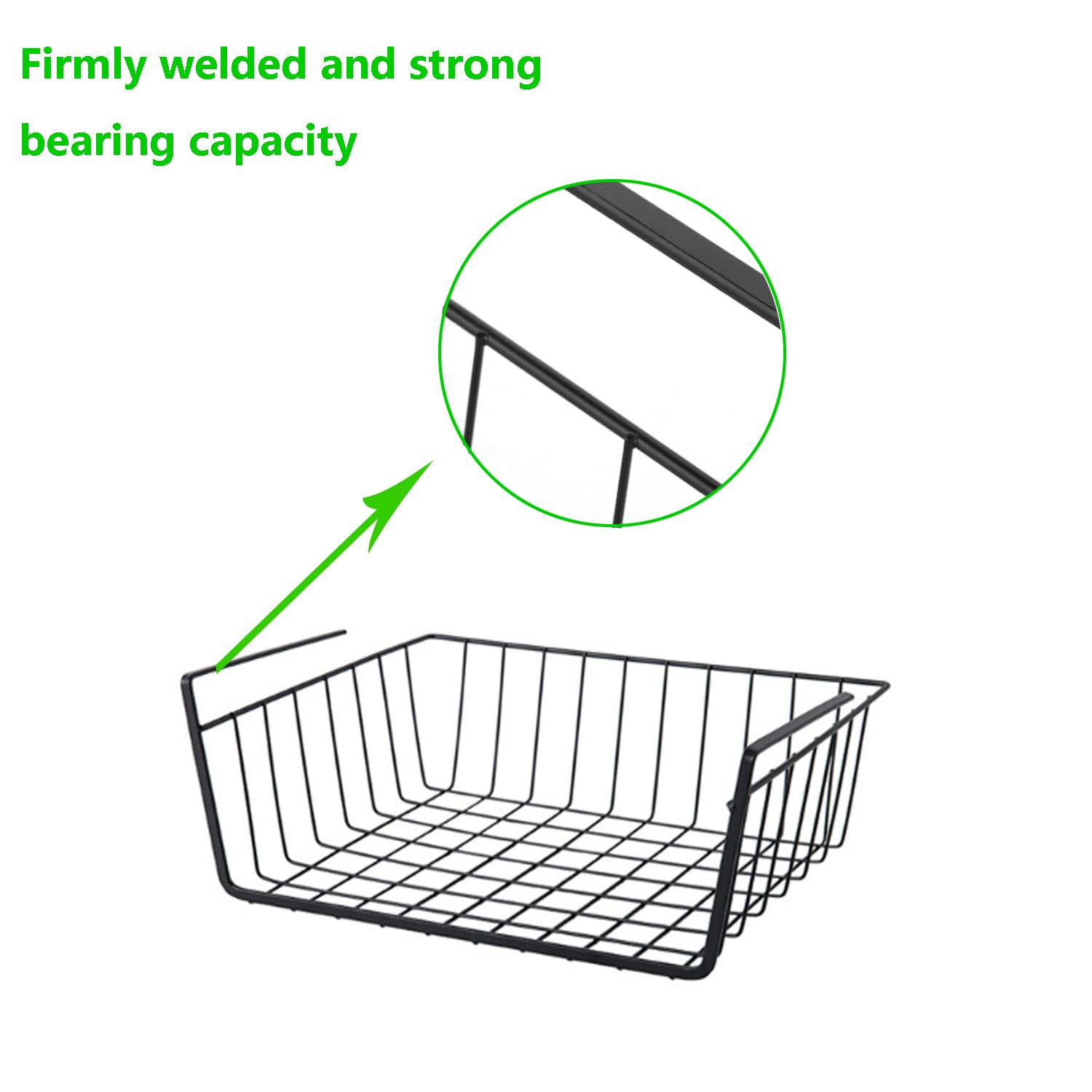 2 Stück Unterregal Aufbewahrungskorb, Hängekorb Metall Aufbewahrungskorb, Hängekorb Regal Unter Schrank Korb-Organizer Schwarz Regaleinhängekorb für Küche, Büro, Speisekammer, Bad, Schrank