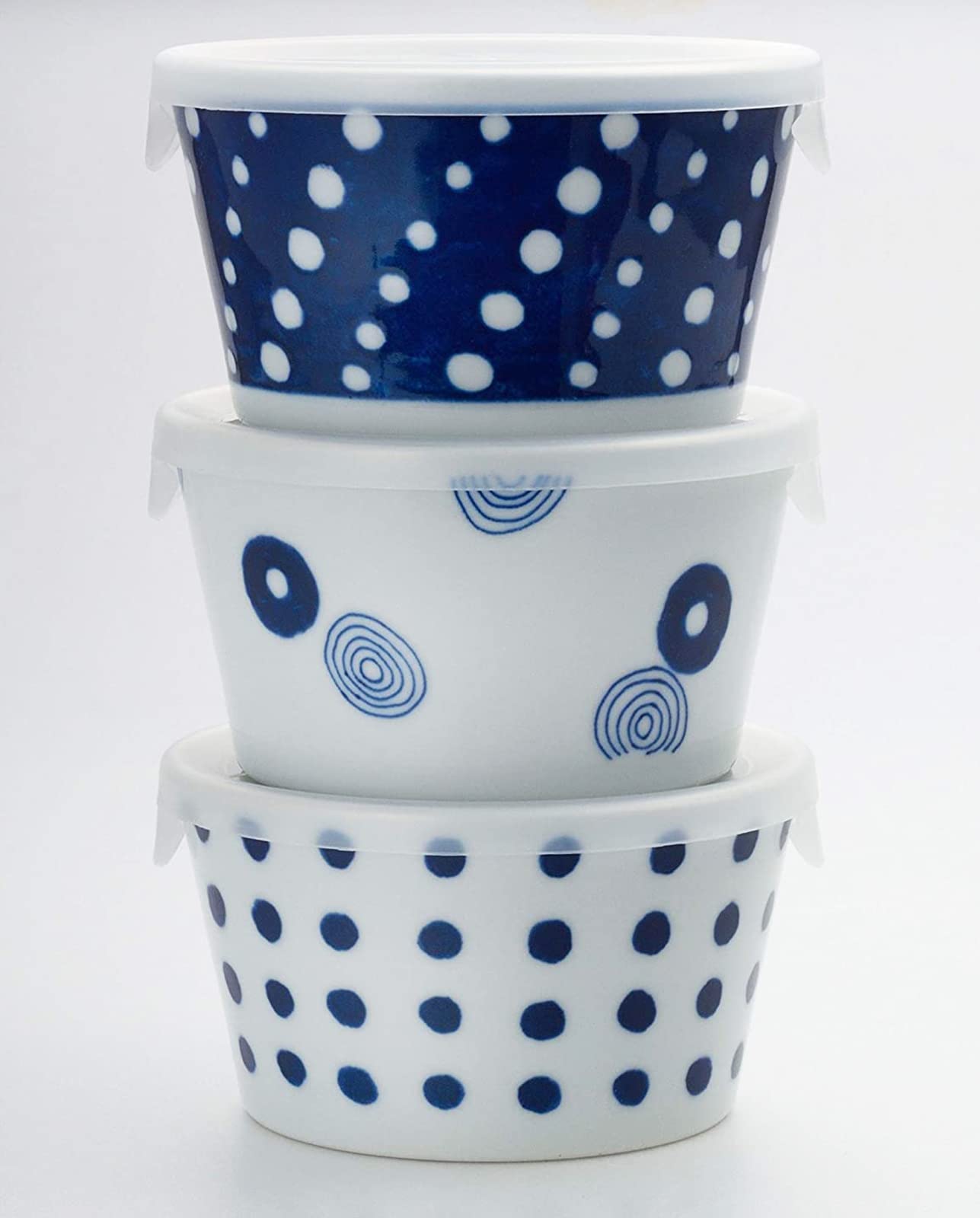 Saikai Pottery 14137 Hasamiyaki, Indigo Japan, Range Pack, Canister, Diameter 4.3 x 2.4 inches (11 x 6 cm), 3 Patterns, Tableware Set (Gift Box), Microwave, Dishwasher-safe, Tableware with Lid,