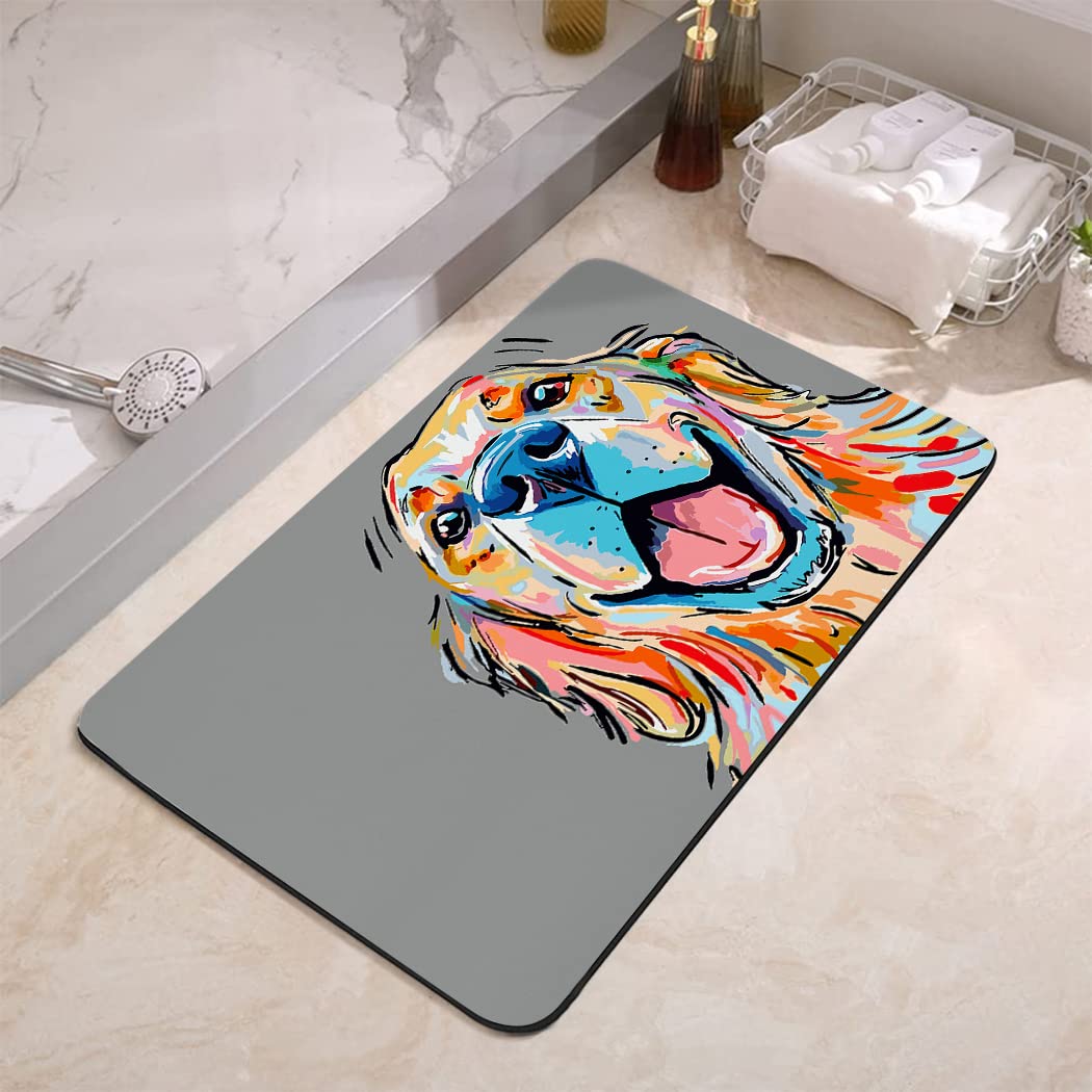 YISUMEI Watercolor Golden Retriever Dog Bathroom Mat, Non-Slip Super Absorption Bath Carpet with Rubber Backing - Image 2