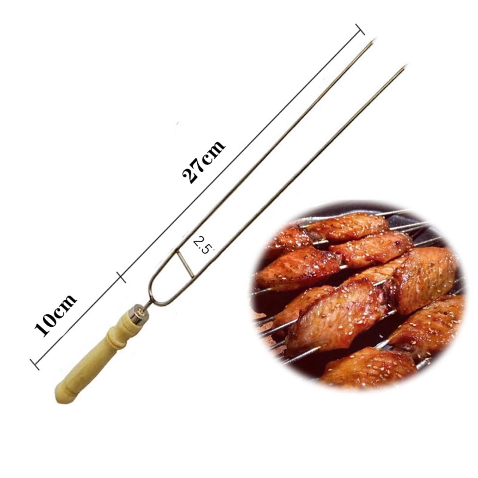 Spiedini for grigliate Piatte a Doppia Croce, spiedini di Kabob, con Comoda Impugnatura in Legno, Acciaio Inossidabile, for Cocktail, Barbecue, Barbecue, Frutta (Size : 20)