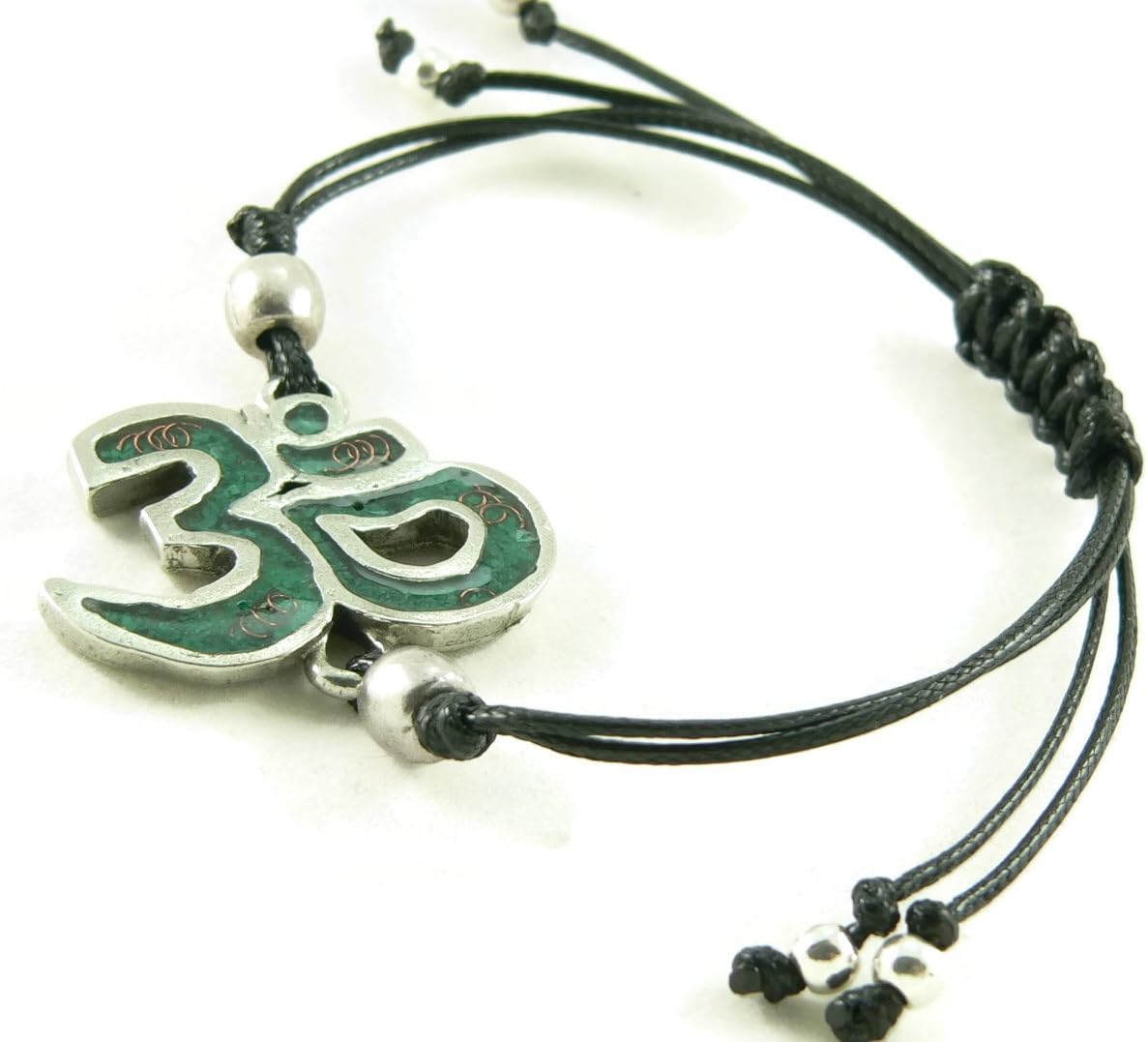LKS Originals Orgone Energy Om Symbol Shamballa Style Friendship Bracelet in Malachite